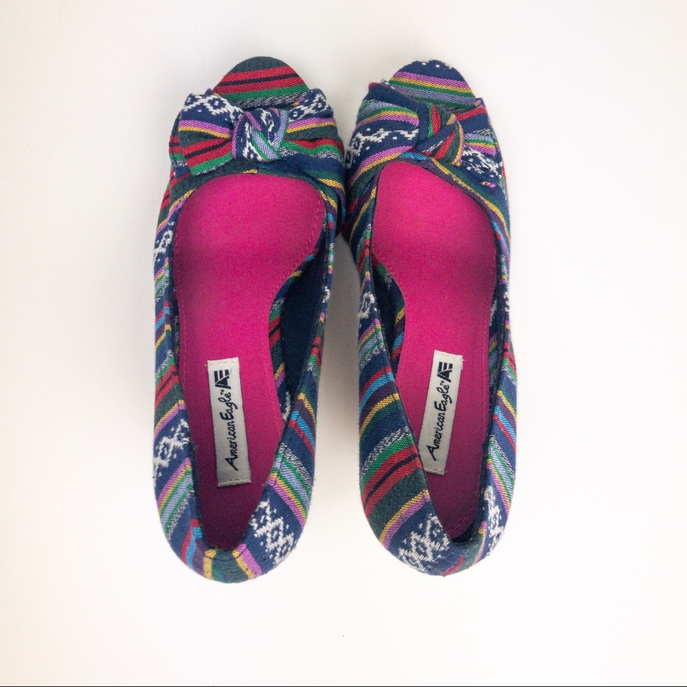 American Eagle Peep Toe Cork Wedges Mulitcolor - Picture 3 of 5